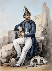 En skäggig soldat (färg litho) av Antoine Charles Horace Vernet