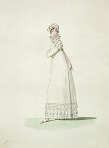 Elegant kvinna i en friluftsklänning, illustration från 
