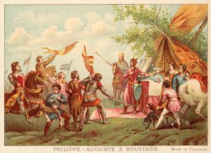 Philip Augustus av Frankrike vid Bouvines, 1214 (chromolitho) av Antoine Charles Horace Vernet