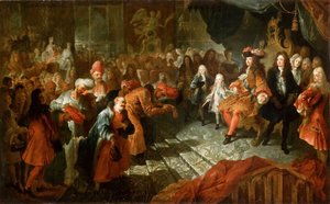 Ludvig XIV tar emot den persiske ambassadören i Galerie des Glaces i Versailles, 19 februari 17