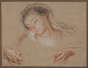 Studie till madonna. Huvud och två händer av Antoine Coypel