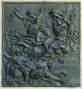 Frankrikes ängel som utvisar kättarna, detalj från piedestalen på en staty av Ludvig XIV, ca 1687 (brons)