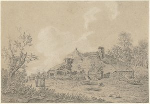 Bondgård med två figurer av Antoine Daniel Prudhomme