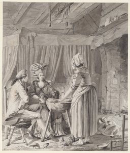 Elegant par som lunchar i en lantstuga av Antoine François Sergent
