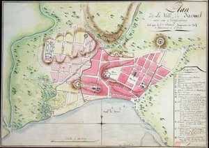 Plan över staden Jacmel med befästningar av Antoine François Sorrel des Rivieres