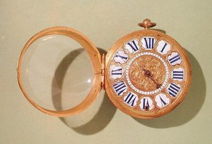 Klocka, ca 1685 (förgylld mässing och emalj)