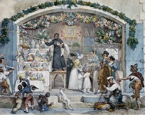 Befana i Rom, av Antoine-Jean-Baptiste Thomas (1791-1833), tryck. Italien
