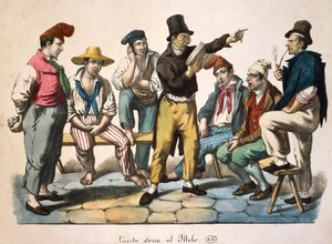 Berättare på kajen, av Antoine-Jean-Baptiste Thomas (1791-1834), tryck, Frankrike