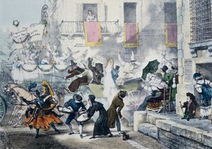 Kastar konfetti under karnevalen i Rom, av Antoine-Jean-Baptiste Thomas (1791-1833), Italien