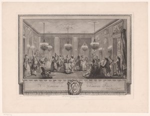 Marie Antoinette: Modedrottningen: Bal hemma hos Monsieur de Villemorien Balsal med dansande par Le Bal Pare (titel på objekt)
