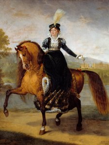 Ridsporträtt av Katarina av Württemberg, fru till Jerome Bonaparte, drottning av Wesfalen (1783-1835). Målning av Antoine Jean Gros (1771-1835) av Antoine Jean Gros
