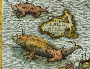 Detalj av en karta över havet (Carta marina) av Olaus Magnus (1490-1557) av Antoine Lafrery