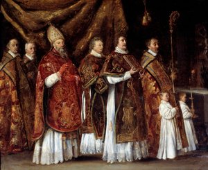 Påvlig mässa eller en eveque som reser sig till altaret eller procession Målning av Antoine Le Nain (1600/1610-1648)