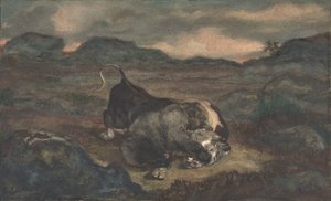 Björndödande tjur, 1810-75. av Antoine Louis Barye