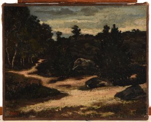 Franska: Chemin sableux en forêt de Fontainebleau av Antoine Louis Barye