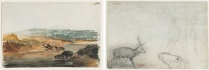 Landskap (rekto); Studier av djur (verso) av Antoine Louis Barye