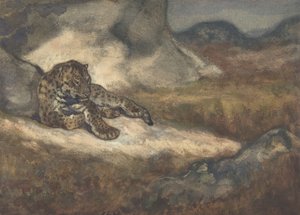 Liggande leopard, 1810-75. av Antoine Louis Barye