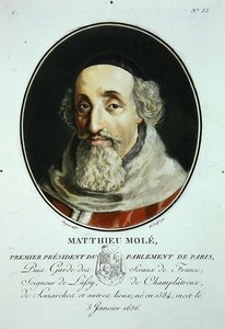 Matthieu Mole, från "Porträtt av stora män, berömda kvinnor och minnesvärda ämnen i Frankrike, graverade och tryckta i färg", utgiven av Pierre Blin av Antoine Louis Francois (after) Sergent Marceau