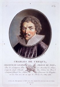 Charles de Crequi, från Portraits of Great Men, Illustrious Women, and Memorable Subjects of France, graverad och tryckt i färger, utgiven av Pierre Blin, 1786-92, Paris (färgstick) av Antoine Louis Francois Sergent Marceau