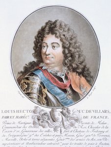 Claude Louis Hector de Villars, från "Porträtt av stora män, illustra kvinnor och minnesvärda ämnen i Frankrike, graverade och tryckta i färg", utgiven av Pierre Blin, 1786-92, Paris (färg sv av Antoine Louis Francois Sergent Marceau