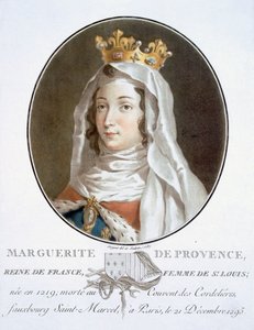 Marguerite de Provence, från Porträtt av stora män, lysande kvinnor och minnesvärda ämnen i Frankrike, graverad och tryckt i färger, utgiven av Pierre Blin, 1786-92, Paris (färgstick) av Antoine Louis Francois Sergent Marceau