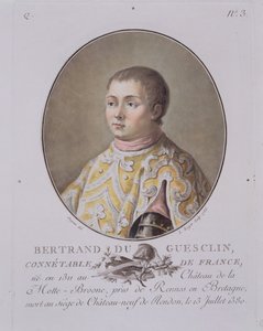 Porträtt av Bertrand du Guesclin (1311-80), Frankrikes högkonstapel, graverad av Leon Roger, 1786