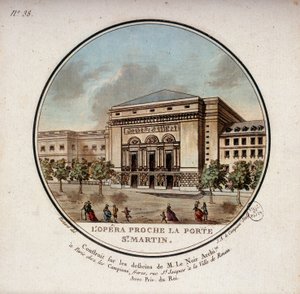 Operan byggd enligt ritningarna av arkitekten Le Noir nära Porte Saint Martin i Paris idag teatern i Porte Saint Martin. I prittoresque utsikt över huvudbyggnaderna i Paris av sergeant av Antoine Louis Francois Sergent Marceau
