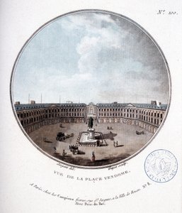 Utsikt över Place Vendôme - i "" Pittoreska vyer över huvudbyggnaderna i Paris"" av sergeant av Antoine Louis Francois Sergent Marceau