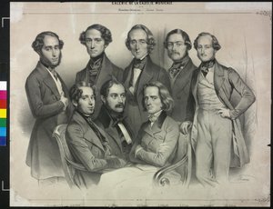 Grupp berömda pianister (litografi) av Antoine Maurin