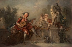 Lutspelare med sällskap i en park av Antoine Pesne