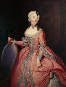 Porträtt av Luise Ulrike prinsessan av Preussen (1720-1782) med mask i handen