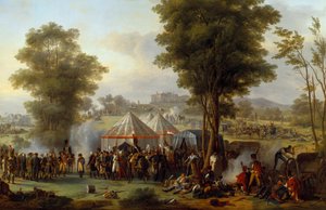 Bivack av kejsar Napoleon I (1769-1821) nära slottet Ebersberg i Österrike 1809-05-04 Målning av Antoine Pierre Mongin (1761-1827) 1810 sön. 1,35x2,03m.