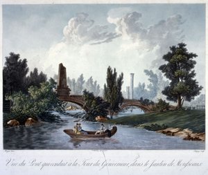Bro till Tour du Gouverneur i Parc Monceau, graverad av Chapuy (akvatint) av Antoine Pierre after Mongin