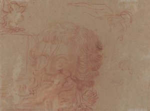 Figurskisser och en kopia efter ett skulpterat huvud [verso] av Antoine Watteau