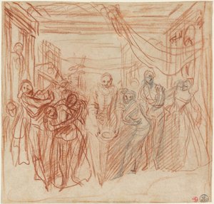 Italienska komiker som tar sina pilbågar av Antoine Watteau