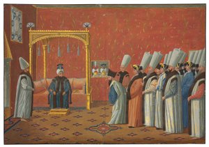 Presentationen av greve de Vergennes, Ludvig XV:s ambassadör, för sultan "Uthman III i tronrummet i Topkapipalatset den 3 juni 1755
