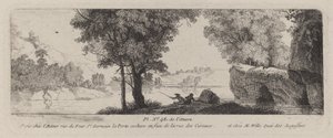 Flodlandskap med en fiskare