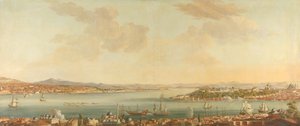 Utsikt över Konstantinopel (Istanbul) och Seraglio från Svenska legationen i Pera av Antoine van der Steen