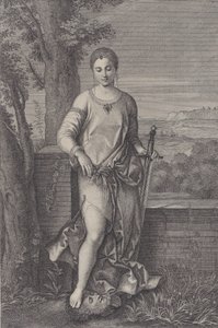 Judith stående med foten på huvudet av Holofernes, ca. 1729. av Antoinette Larcher