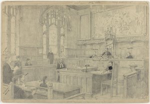 Studie av hela kompositionen för den (oavslutade) målningen av det holländska hovet i London, juni 1942 av Anton Abraham van Anrooy