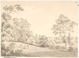 Landskap med hus och kor vid Elbe