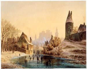 Skridskobana på en flod, 1855.