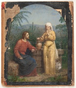 Oljeskiss av Jesus och den samaritanska kvinnan vid brunnen av Anton Dorph