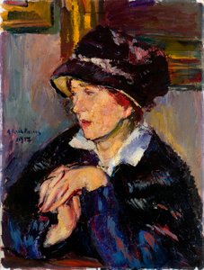 Kvinna med en mörk hatt - Målning av Anton Faistauer (1887-1930) olja på duk