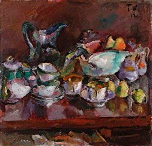 Stilleben med kaffekoppar - Målning av Anton Faistauer (1887-1930)