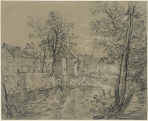 Hus vid floden (hus vid Weißeritz i Plauens dalgång nära Dresden) av Anton Graff
