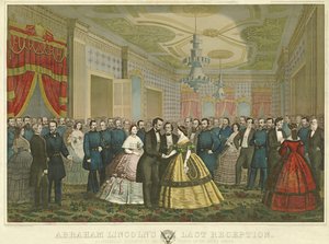 Abraham Lincolns sista mottagning, pub. 1865 (handkolorerad litografi) av Anton Hohenstein