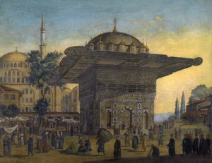 ""Utsikt över Tophane-fontänen (Top Hane), Istanbul, Turkiet"" Målning av Antoine Ignace Melling (1763-1831) 1819 Privat samling