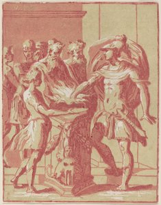 Mucius Scaevola lägger sin hand i en eld av Anton Maria Zanetti I after Parmigianino