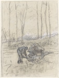 Bonde som arbetar med en skottkärra i skogen av Anton Mauve